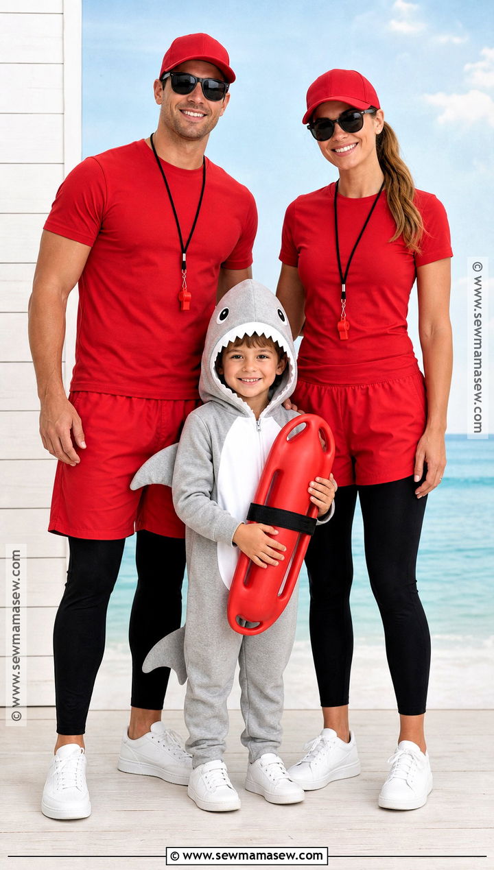 Shark And Two Lifeguards Family Costume - 30 easy family costumes for 3
