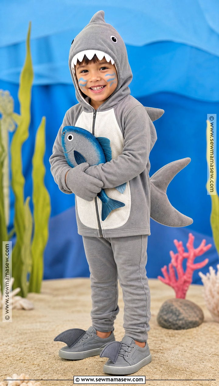 Shark Costume With Gray Hoodie - 30 boys costume ideas