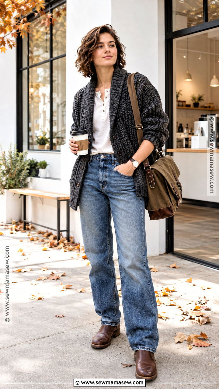 Shawl Cardigan and Relaxed Jeans Fall Outfit - 20 Fall Outfits Masc for Women