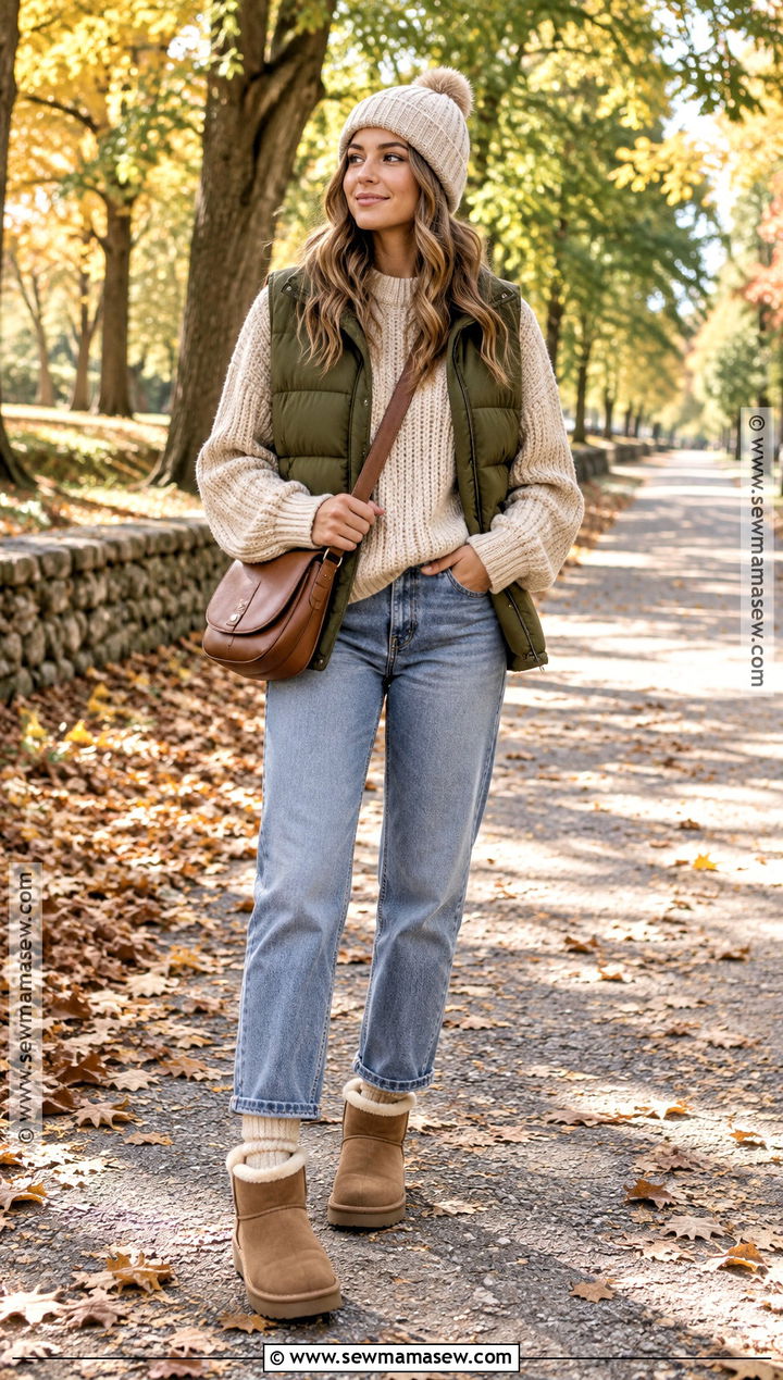 Shearling Boots With Jeans And Puffer Vest - 15 boot trends fall 2026