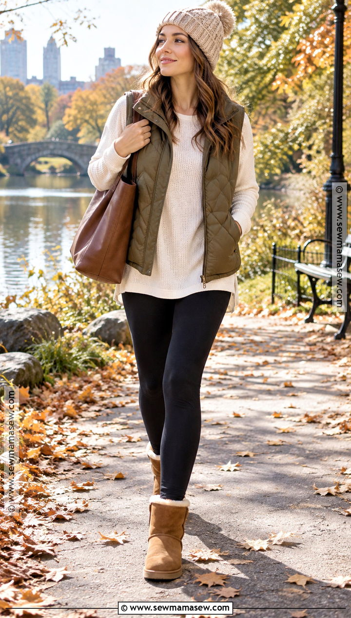 Shearling Boots With Puffer Vest And Leggings - 15 Casual Fall Boot Styles