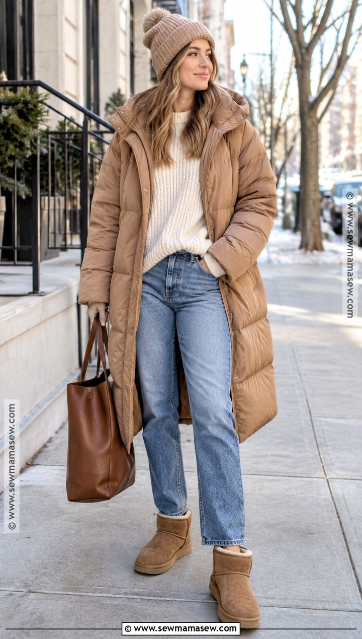 Shearling Boots With Sweater And Jeans Outfit - 15 cozy accessories for fall and winter