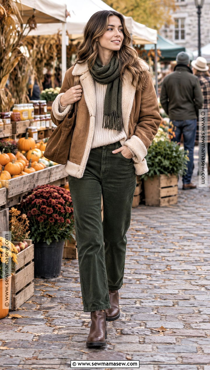 Shearling Coat With Corduroy Pants - 20 fall fashion coats