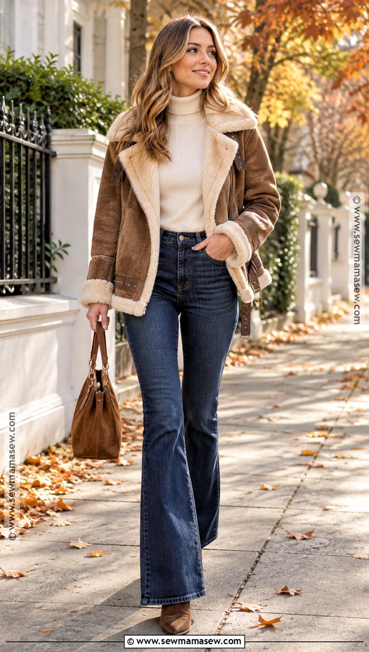 Shearling Coat With Flared Jeans And Boots - 15 fall coats 2026