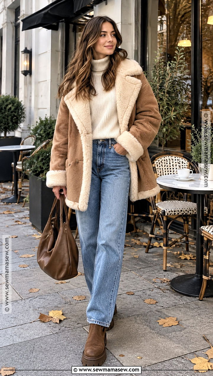 Shearling Coat With Knitwear And Jeans - 25 fall coats