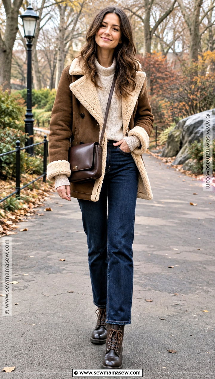 Shearling Coat With Straight Leg Denim - 15 autumn coat ideas for women 2026