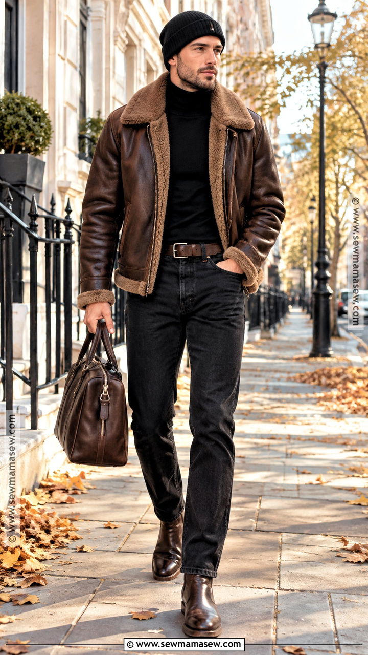 Shearling Jacket And Black Jeans Fall Outfit - 20 mens fall street style ideas