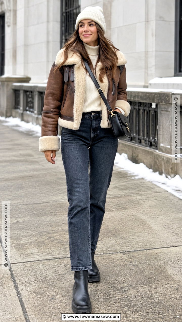 Shearling Jacket And Straight Leg Jeans Outfit - 15 fall winter 2026 outfits