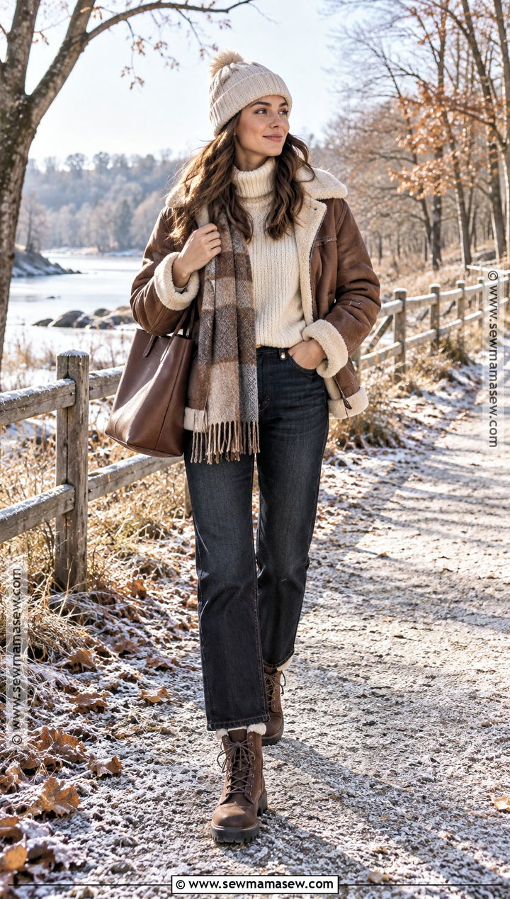 Shearling Jacket And Winter Boots Outfit - 15 Autumn Outfit With Jacket And Boots
