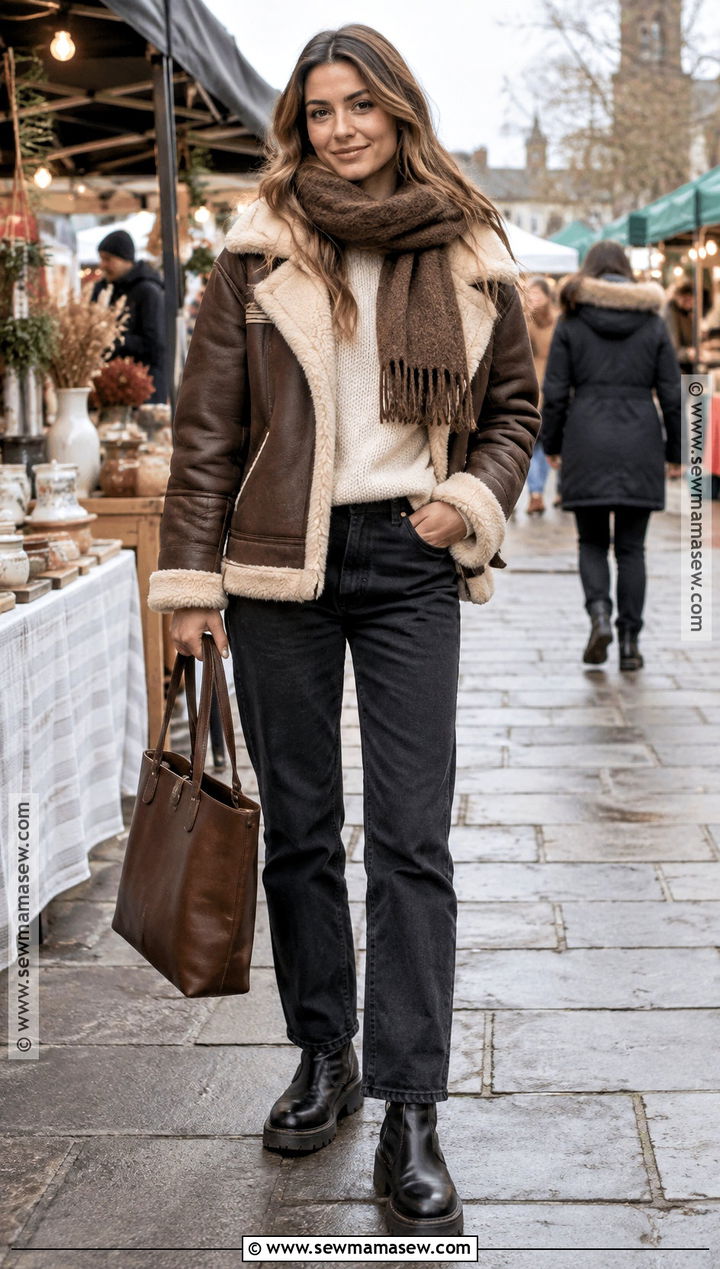 Shearling Jacket Fall Outfit With Black Pants - 20 uk fall outfits