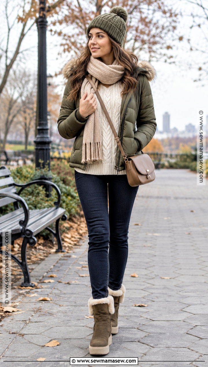 Shearling Wedge Boots With a Puffer Jacket - 15 Fall Fashion Wedge Boots