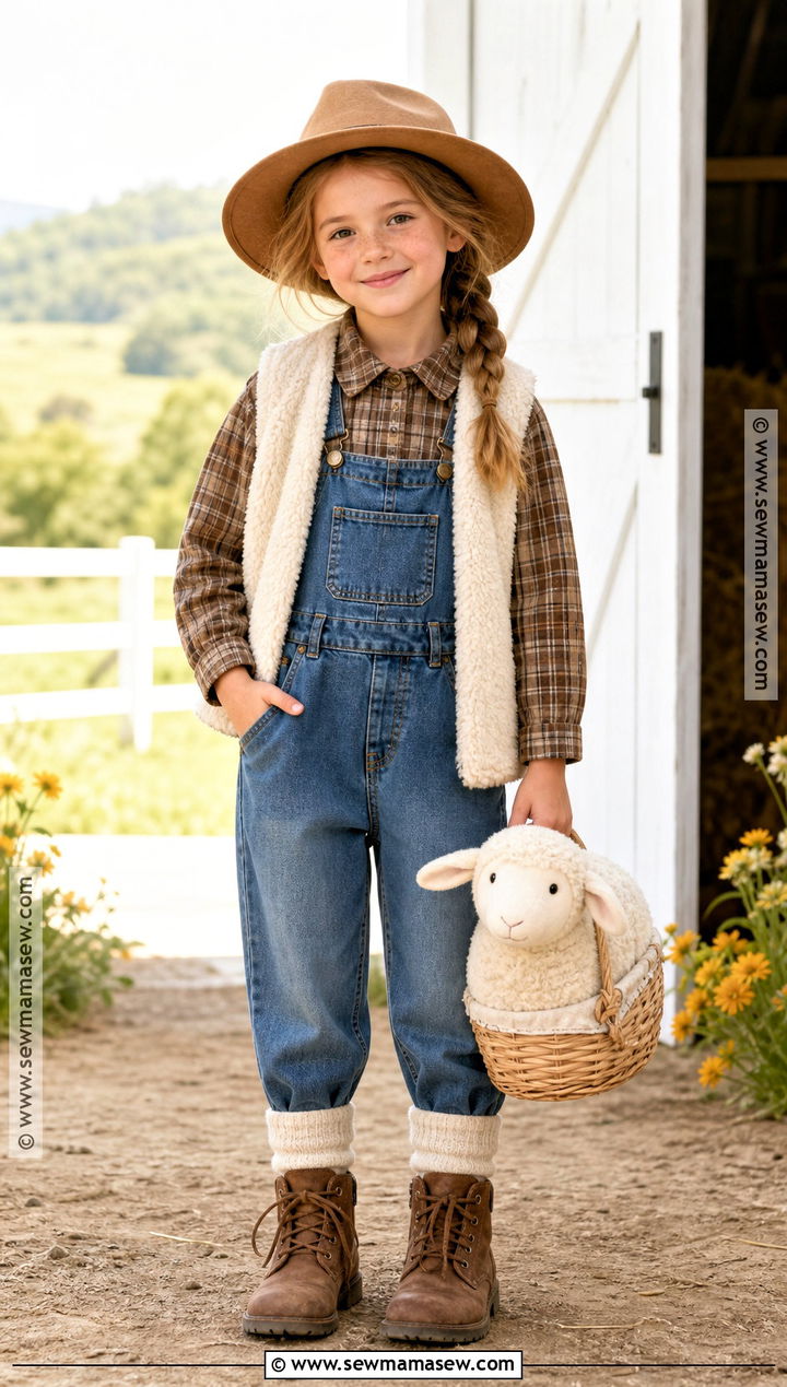 Sheep Farmer Costume With Cream Vest - 30 farmer costume ideas for kids