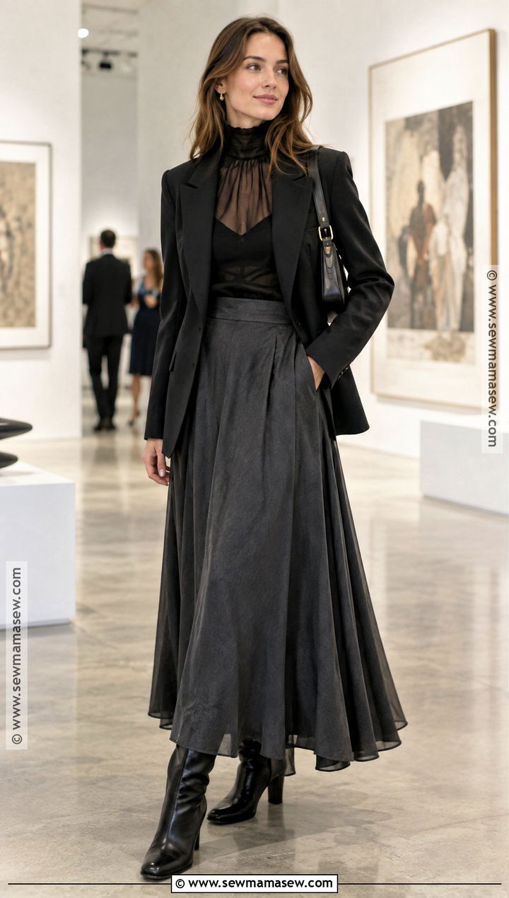 Sheer Blouse And Maxi Skirt Fall Outfit - 20 fall trends outfits