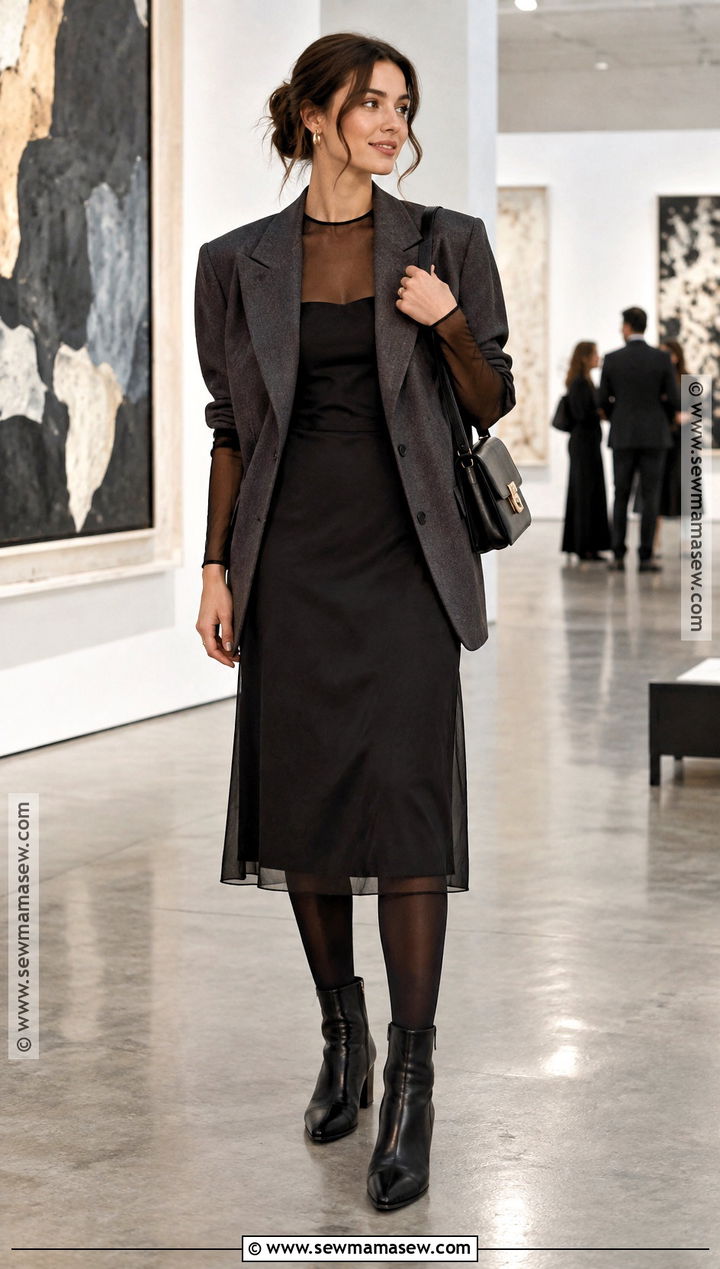 Sheer Dress And Tailored Blazer Fall Outfit - 15 fall outfits trends