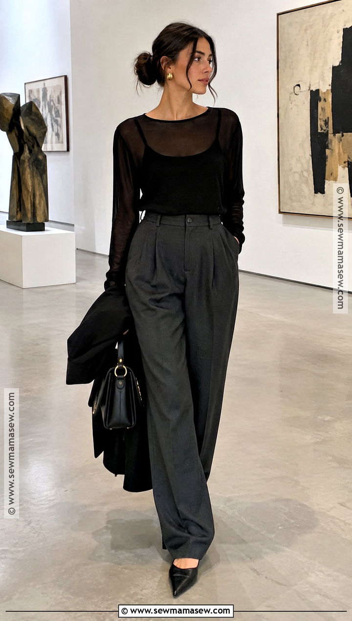 Sheer Fall Top With Tank And Tailored Pants - 25 fall tops