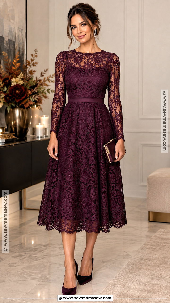 Sheer Lace Midi Dress Fall Party Outfit - 20 fall party outfits for women