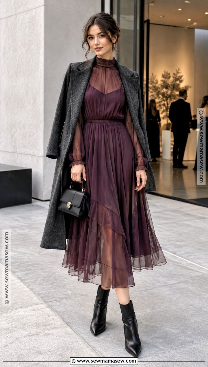 Sheer Layered Fall Dress With Ankle Boots - 15 fall dress trends 2026