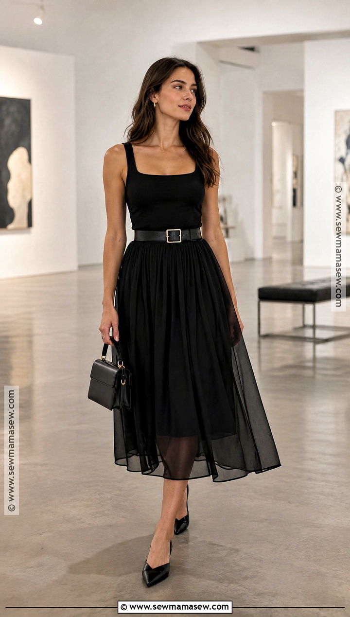 Sheer Midi Skirt And Fitted Tank Fall Outfit - 25 hot weather fall outfits