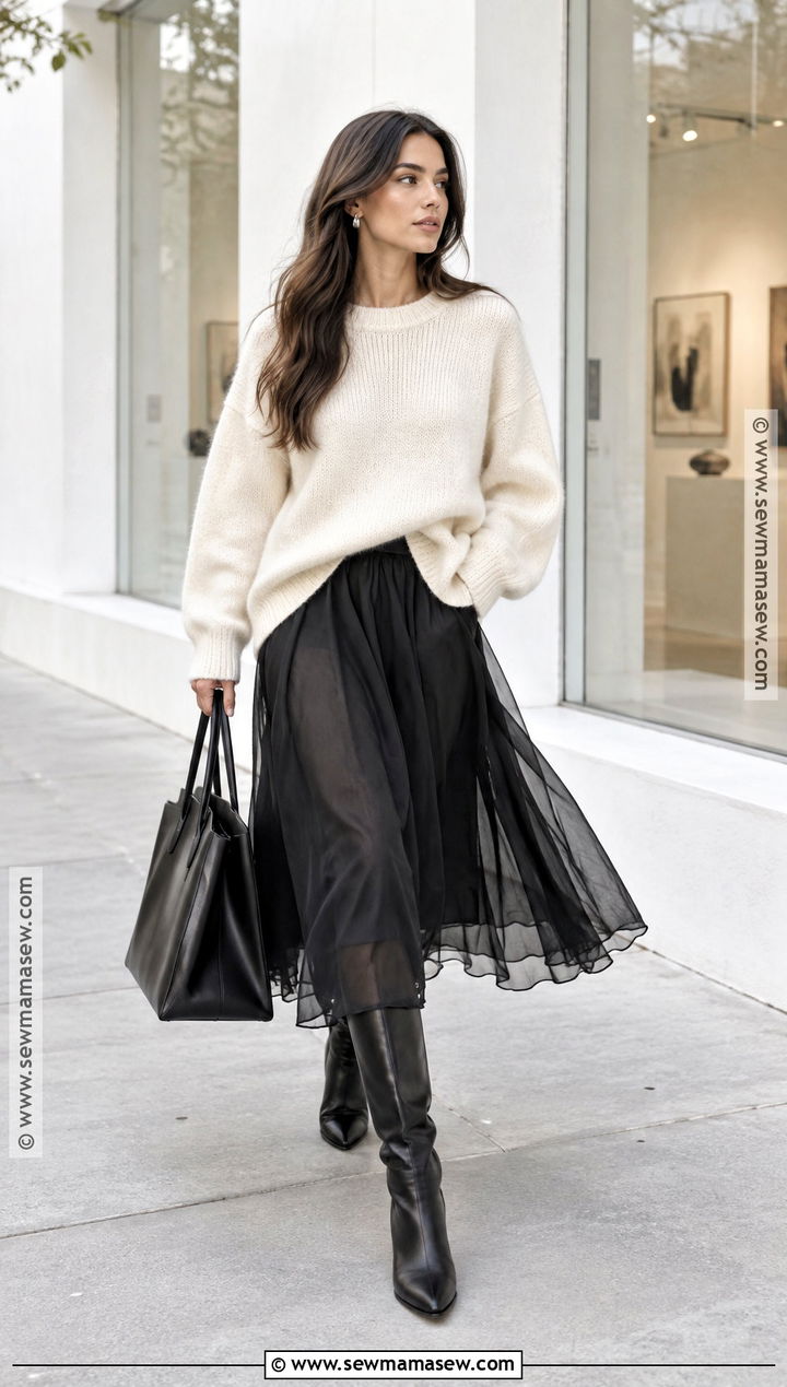 Sheer Skirt and Oversized Sweater Outfit - 15 Autumn 2026 Street Style Ideas