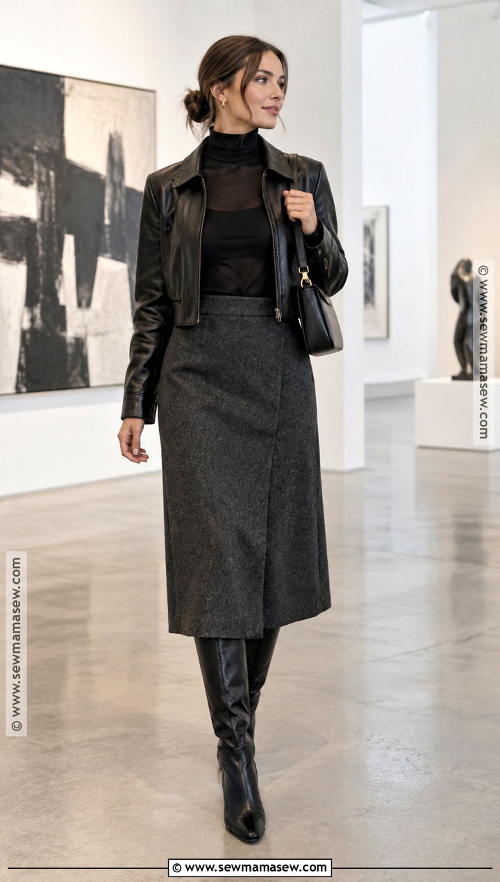 Sheer Turtleneck and Midi Skirt Outfit - 15 fashion trends 2026 fall winter