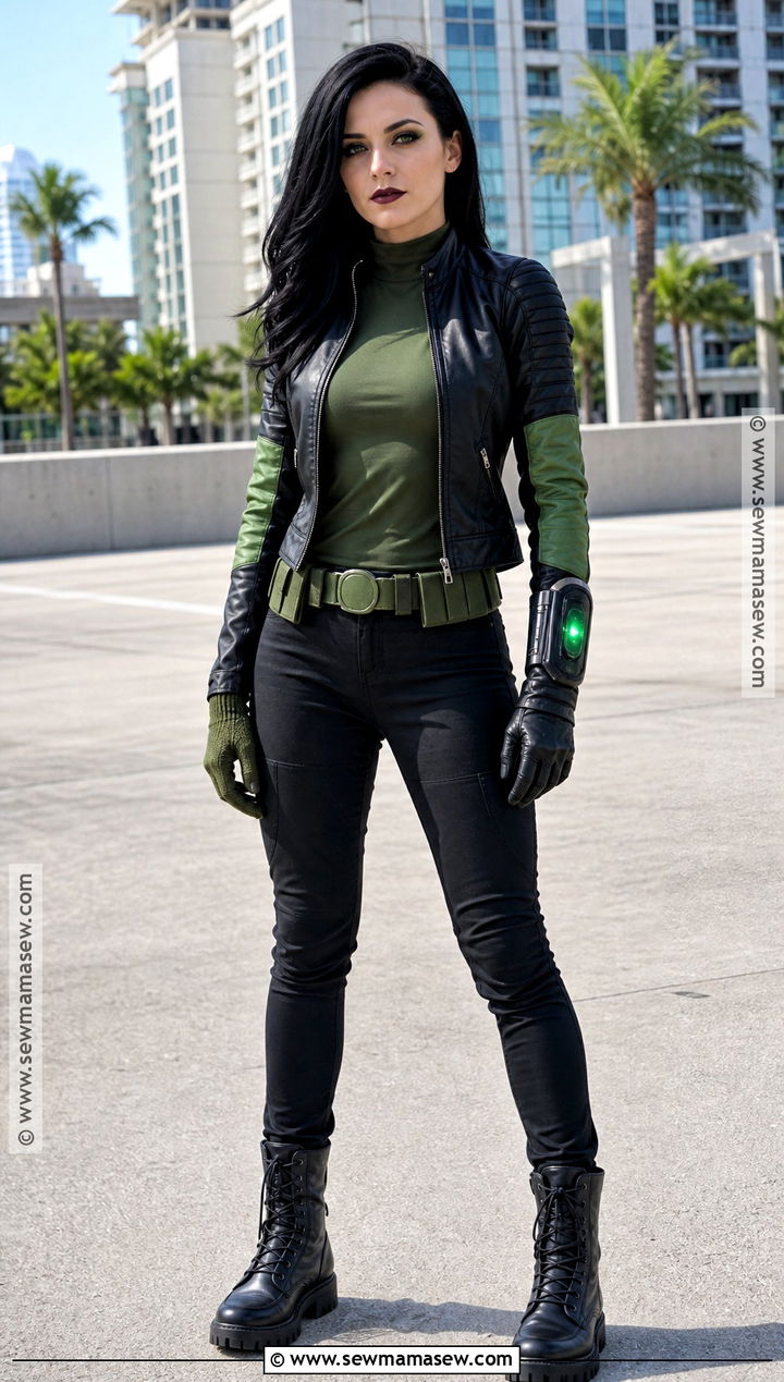 Shego Costume With Black Faux Leather Jacket - 30 she go costume ideas