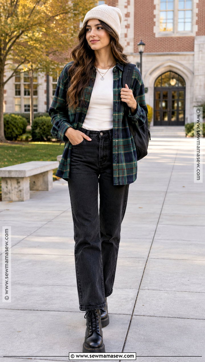 Shein Plaid Overshirt And Black Jeans Outfit - 25 Shein Outfits Back To School