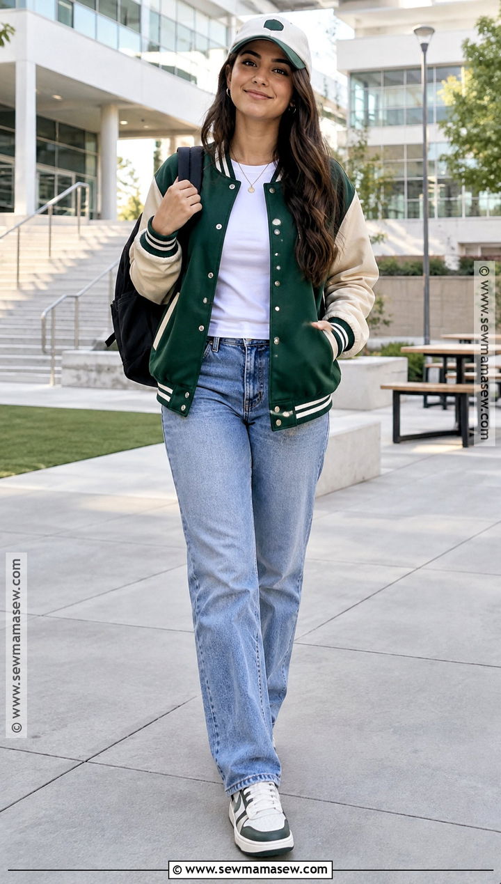 Shein Varsity Jacket And Straight Leg Jeans Outfit - 25 Shein Outfits Back To School