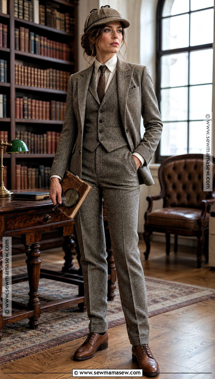 Sherlock Holmes Costume With Tweed Pantsuit - 30 Sherlock Holmes Costume Ideas for Women