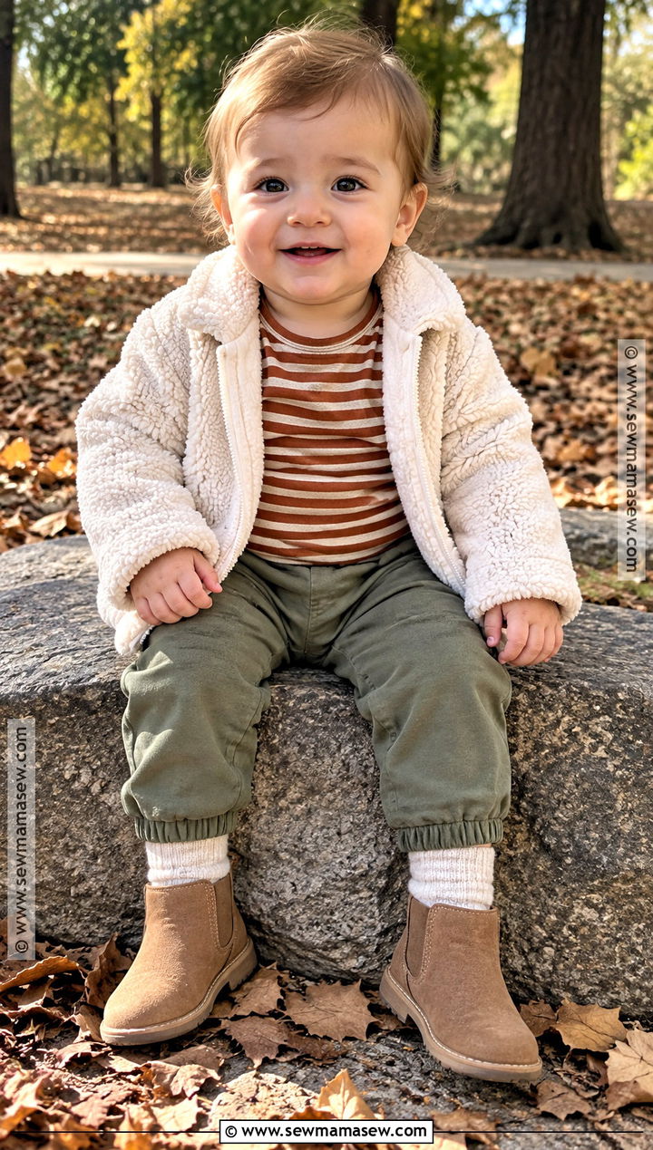 Sherpa Baby Jacket With Bodysuit And Soft Pants - 15 cozy fall baby outfit ideas