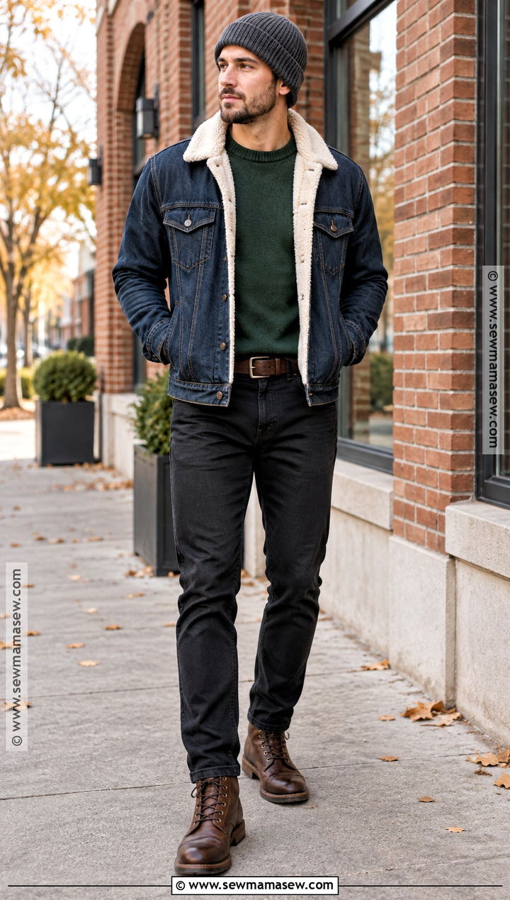 Sherpa Denim Jacket With Black Pants - 20 mens fall jackets