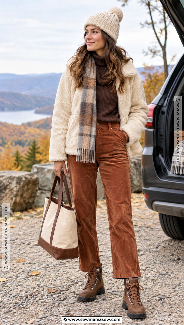 Sherpa Jacket And Corduroy Pants Cold Fall Outfit - 15 cold fall outfits 2026