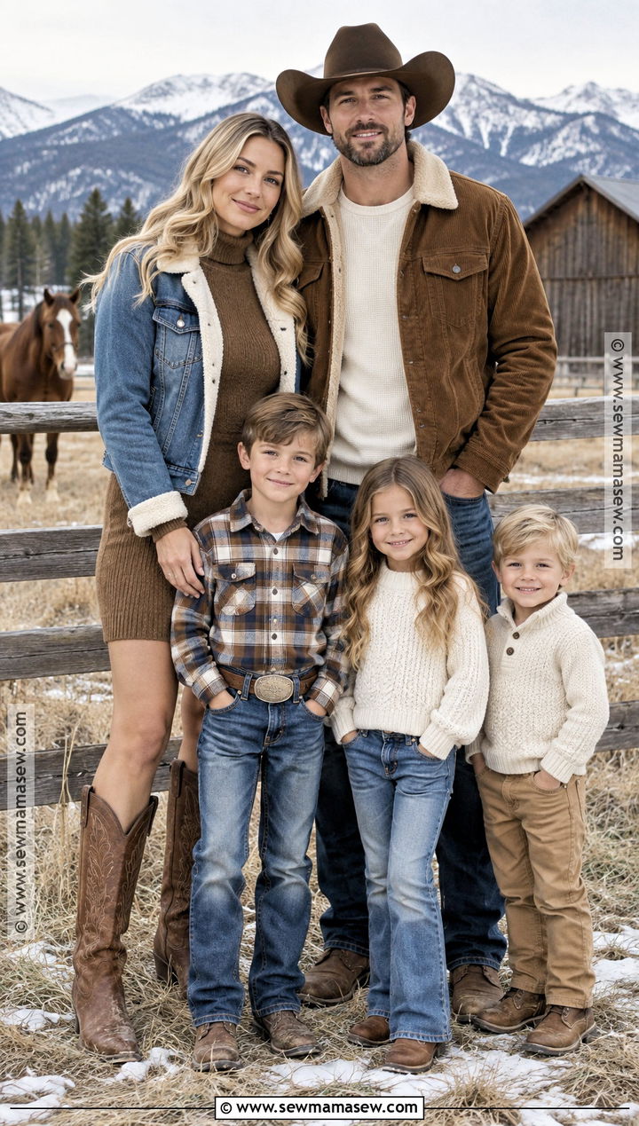 Sherpa Jacket And Denim Family Outfit - 20 fall family pictures outfits western
