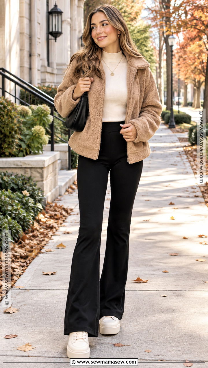 Sherpa Jacket And Flare Pants Lounge Outfit - 20 lounge fall outfits
