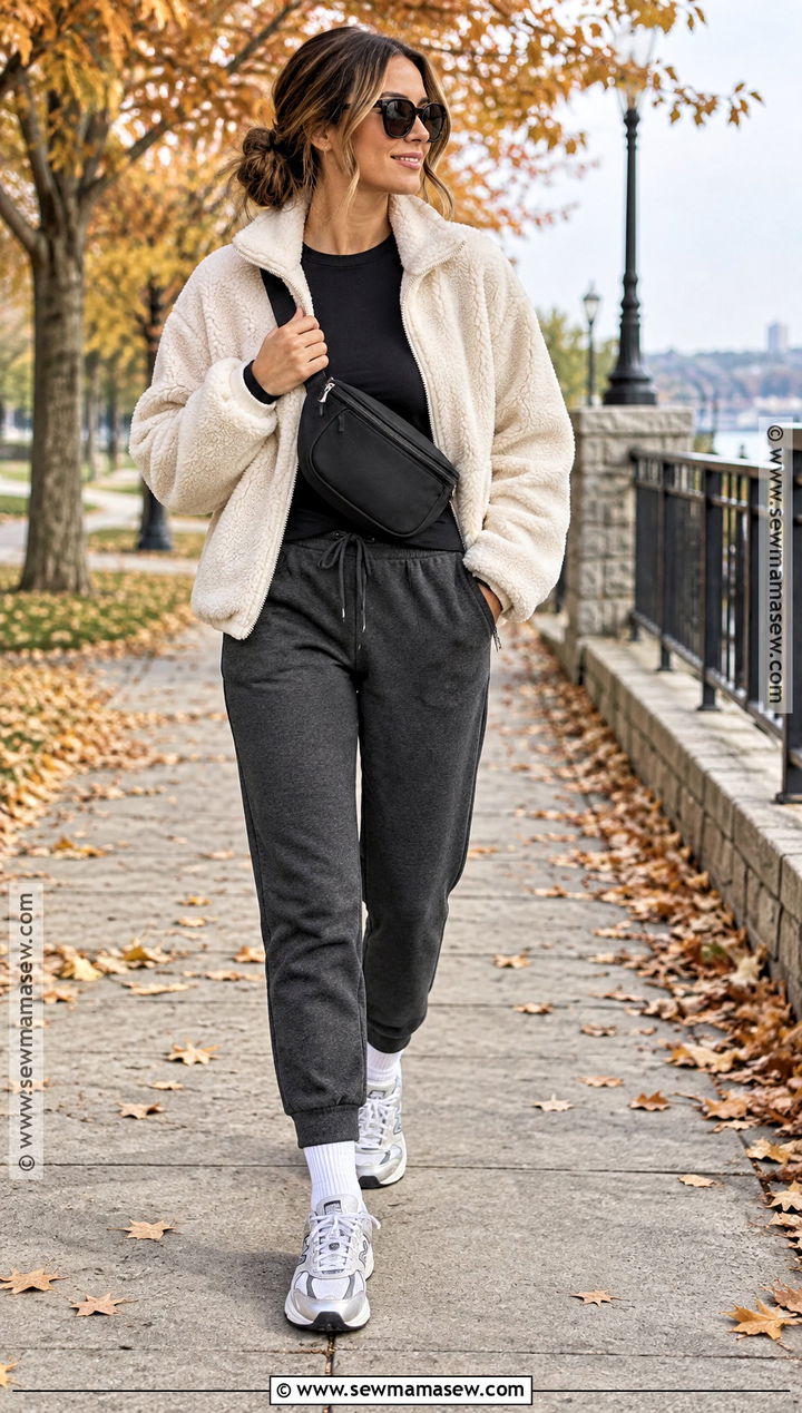 Sherpa Jacket And Joggers Outfit - 25 fall lounge outfits