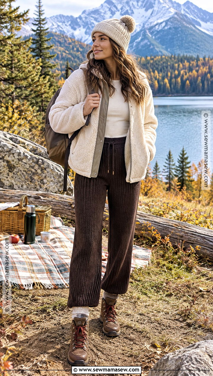 Sherpa Jacket And Knit Pants Picnic Outfit - 25 fall picnic outfit ideas