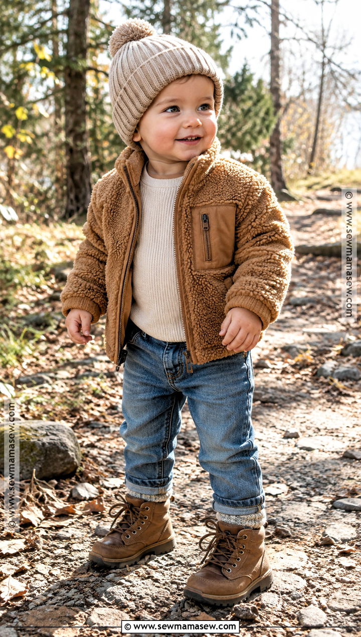 Sherpa Jacket And Relaxed Jeans Toddler Fall Outfit - 25 fall toddler outfits