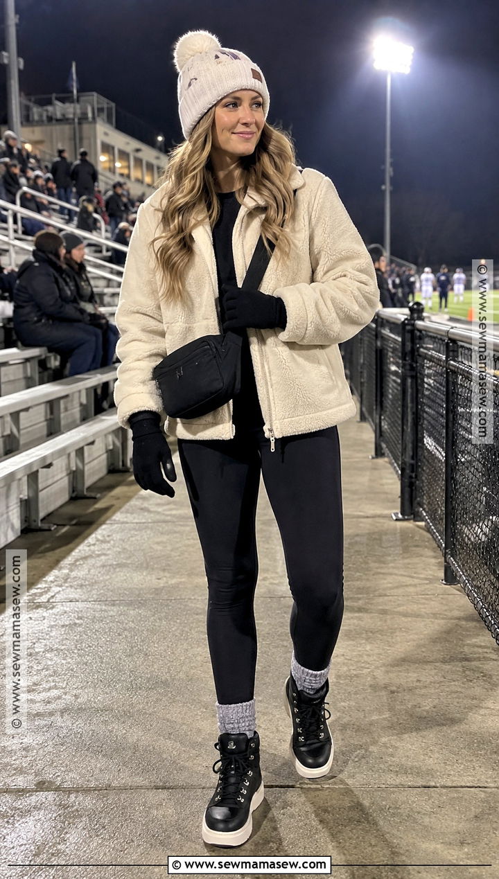 Sherpa Jacket And Thermal Leggings Fall Sports Mom Outfit - 15 sports mom fall outfit ideas