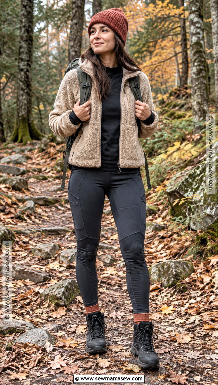 Sherpa Jacket And Trail Leggings Outfit - 20 Cute Fall Hiking Outfits for Women