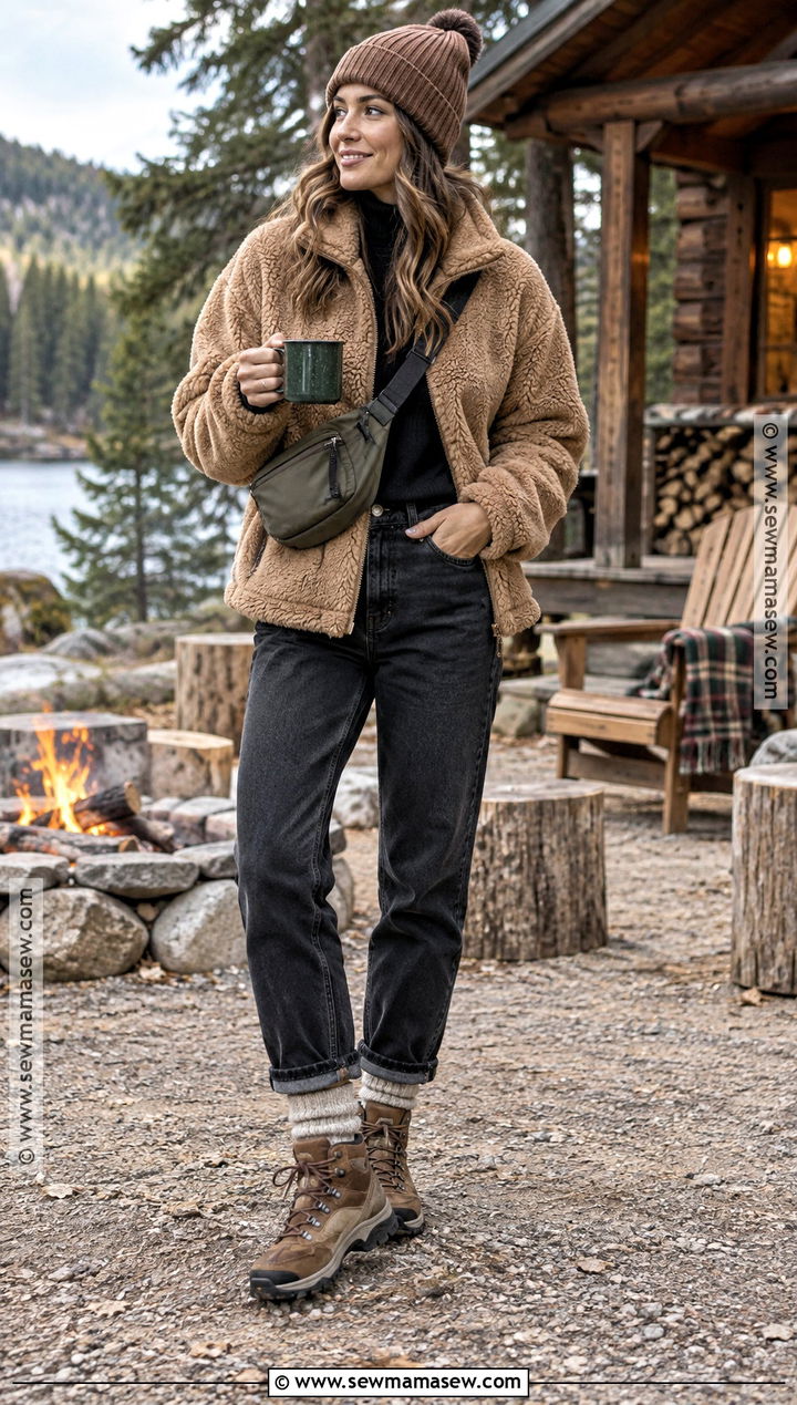 Sherpa Jacket Campfire Outfit - 20 Campfire Outfit Fall Ideas