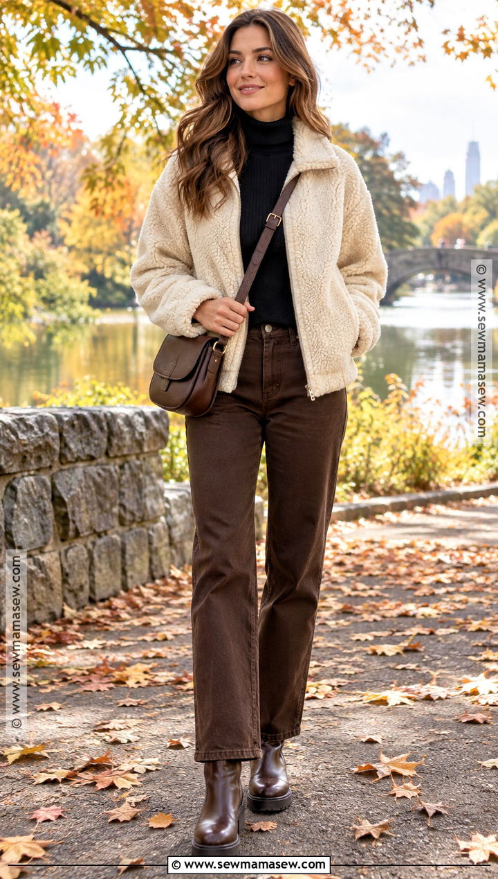 Sherpa Jacket With Straight Leg Pants - 20 cute fall jackets