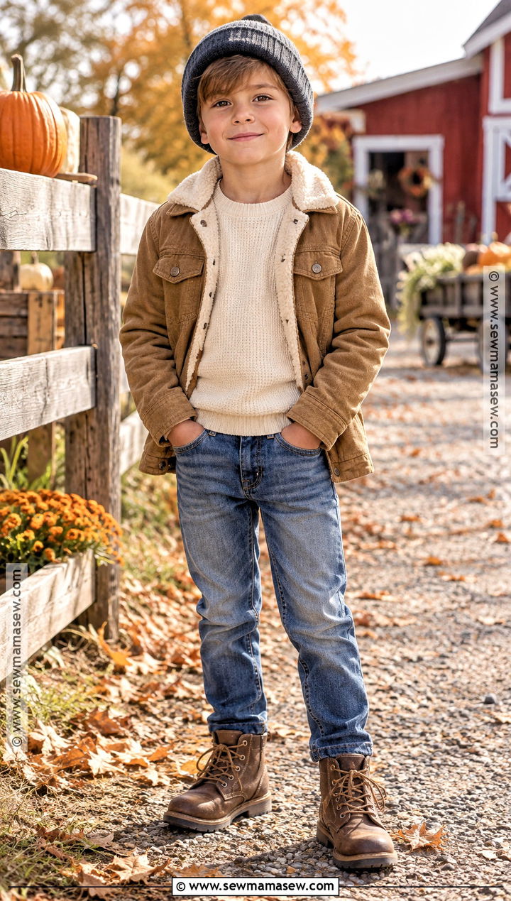 Sherpa Jacket With Thermal Shirt And Jeans - 25 Boy Fall Outfits