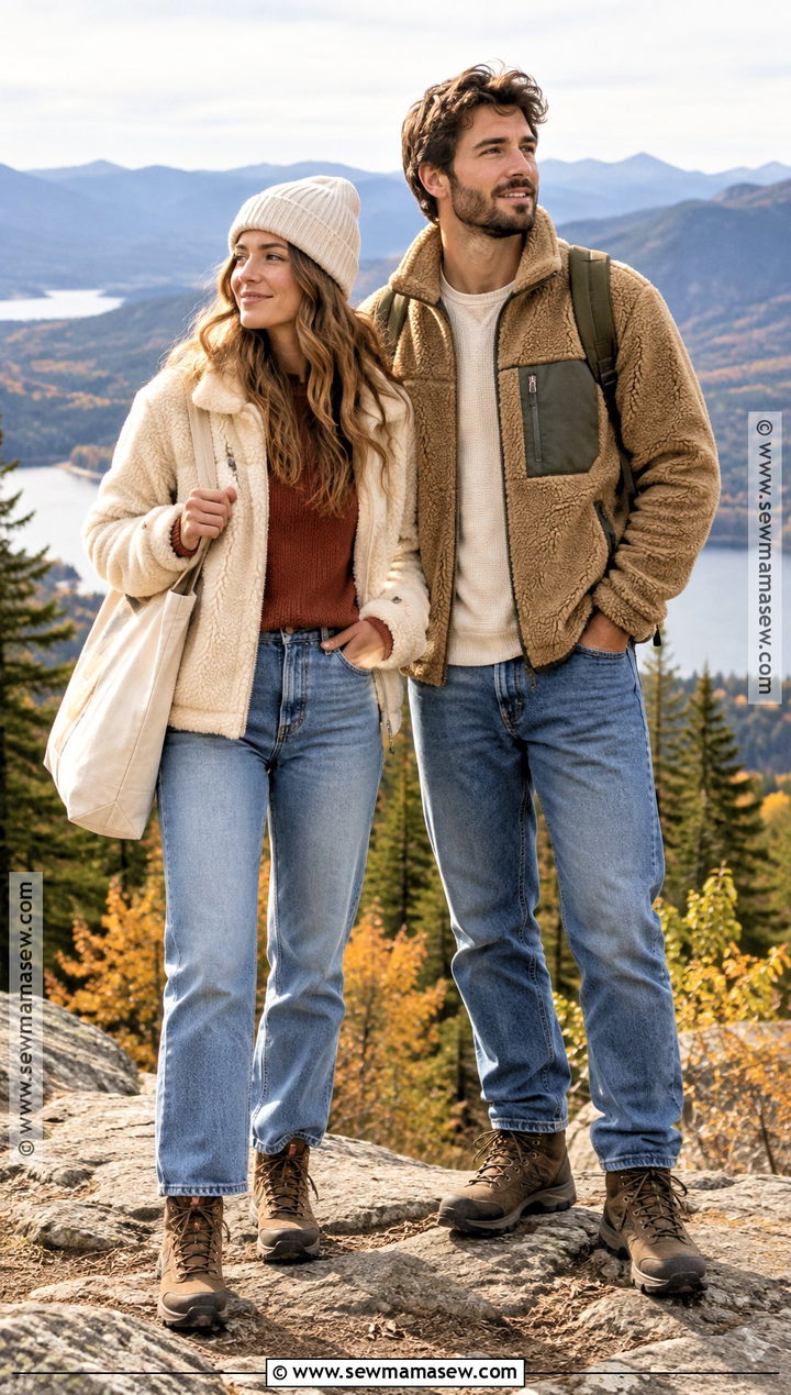 Sherpa Jacket and Relaxed Denim Couple Outfit - 25 matching fall outfits for couples