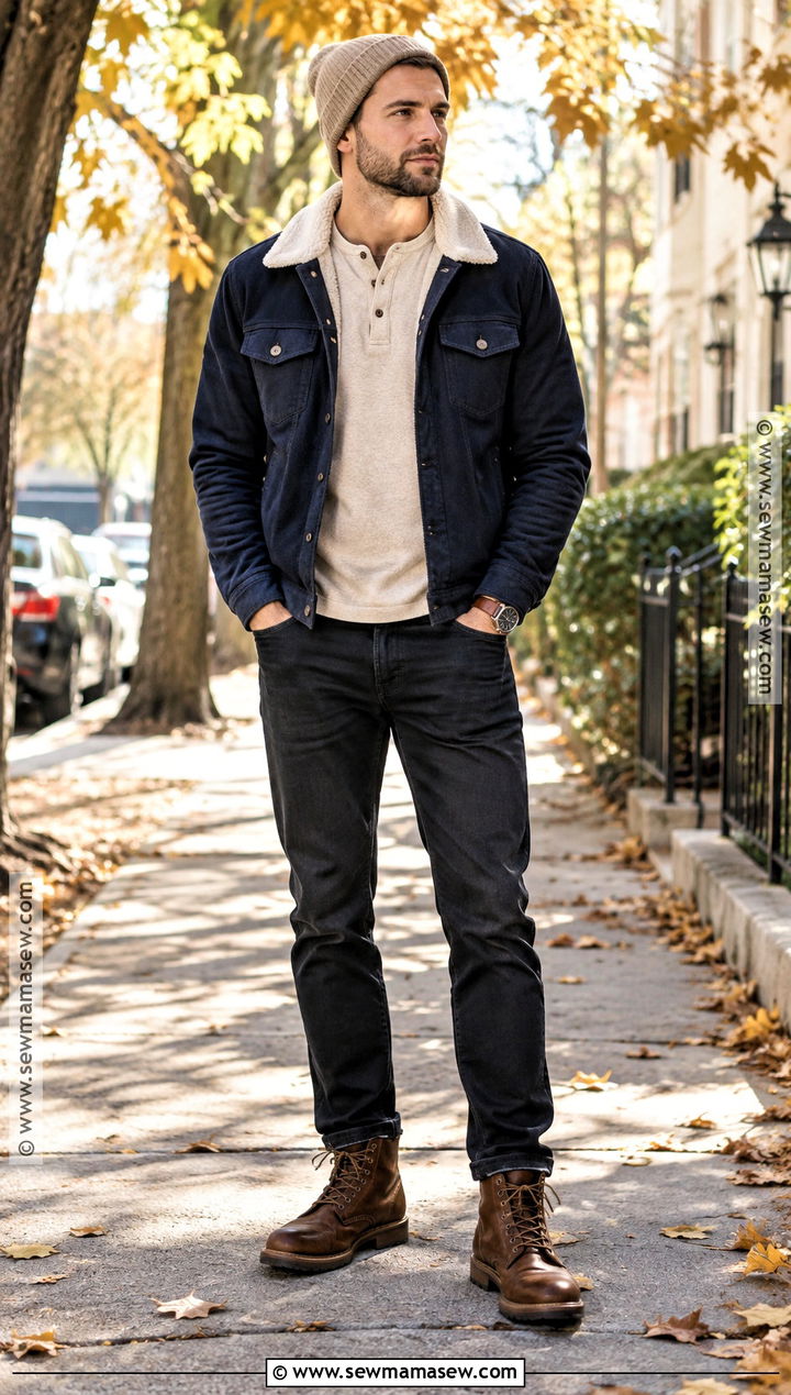 Sherpa Trucker Jacket With Henley And Black Jeans - 20 fall jackets for men