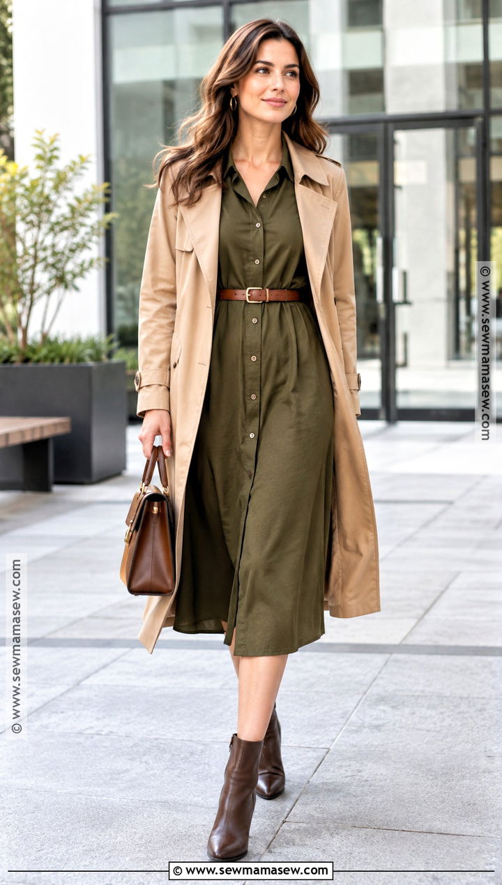 Shirt Dress And Ankle Boots Fall Work Outfit - 15 Fall Fashion Ideas For Work