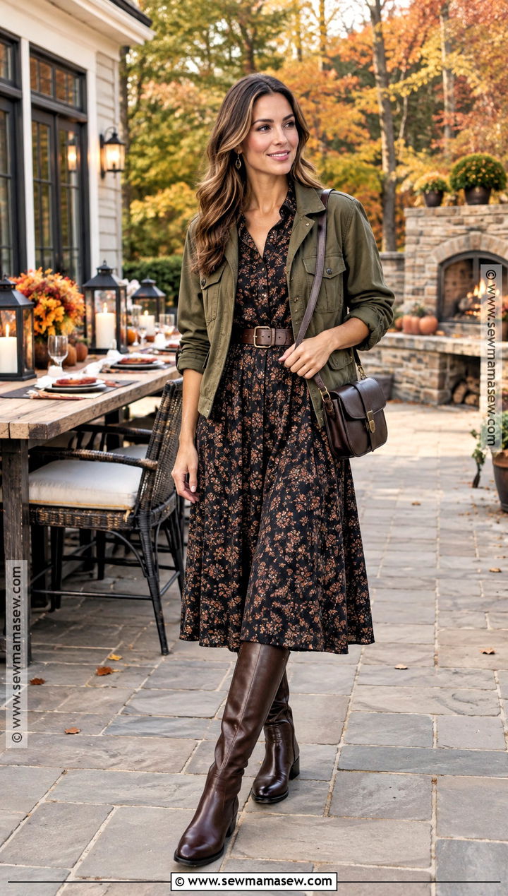 Shirt Dress And Knee High Boots Fall BBQ Outfit - 20 fall bbq outfit ideas