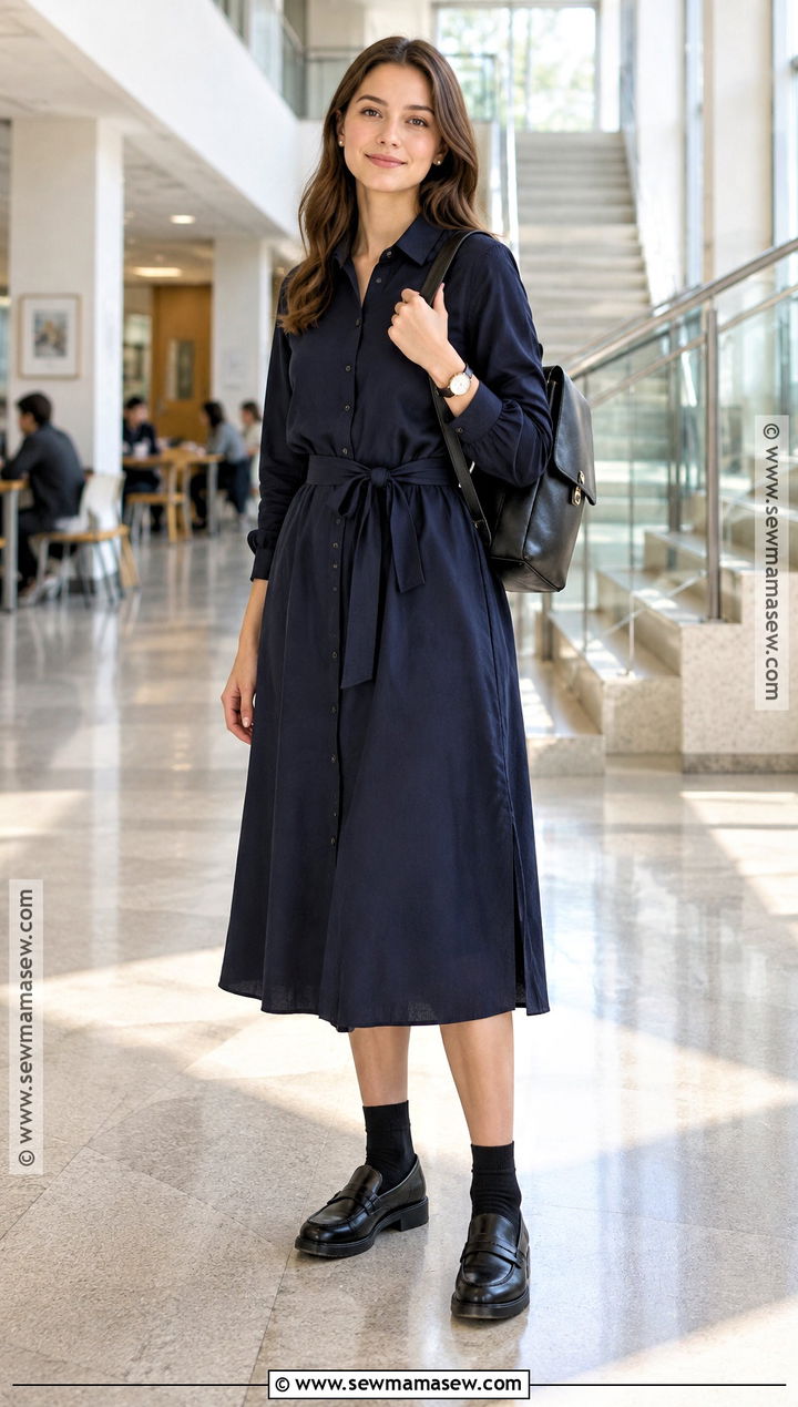 Shirt Dress And Loafers Back To School Outfit - 20 Back To School Outfits Modest