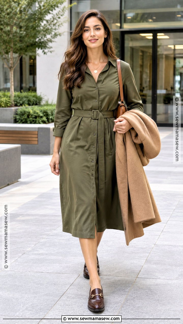 Shirt Dress And Loafers Office Autumn Outfit - 20 office autumn outfits