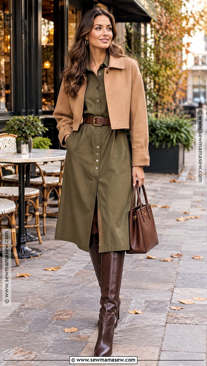 Shirt Dress And Tall Boots Autumn Brunch Outfit - 25 autumn brunch outfit ideas
