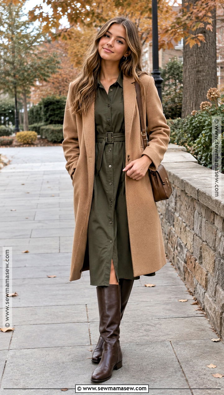 Shirt Dress And Tall Boots Church Outfit - 20 Cute Fall Church Outfits for Teens