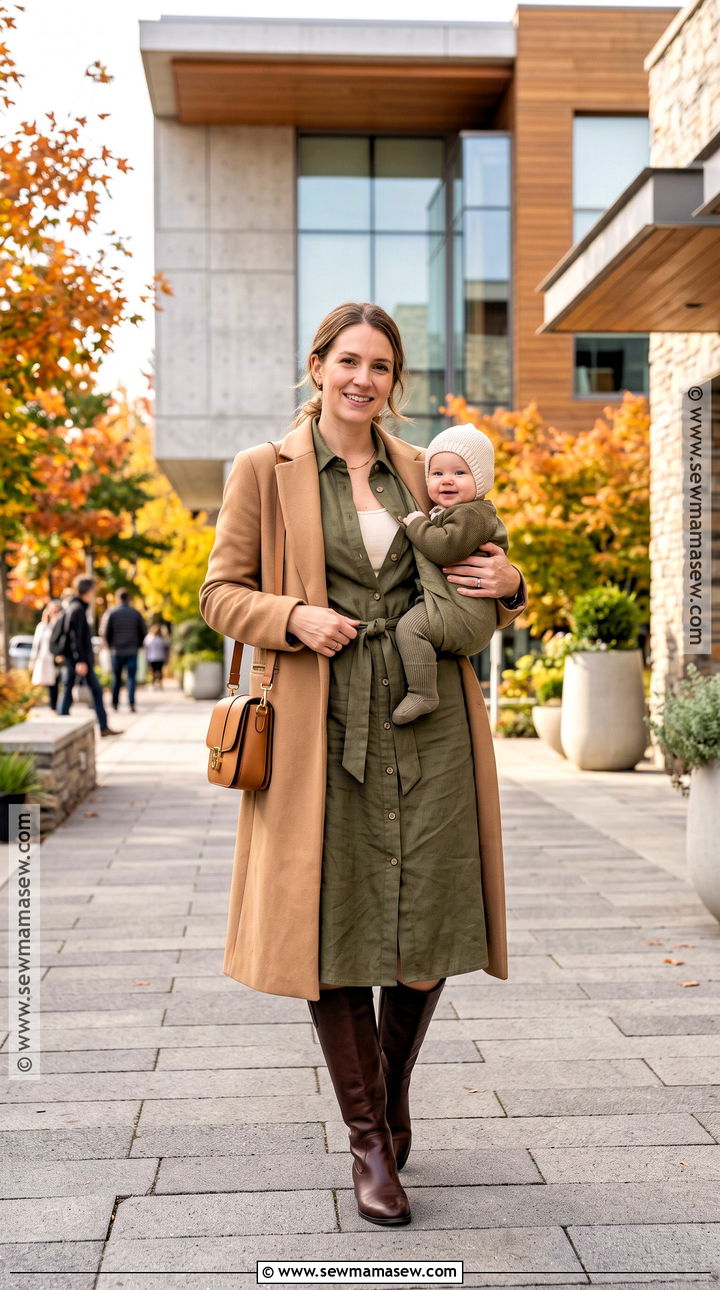 Shirt Dress With Belt And Knee High Boots - 20 nursing friendly outfits fall
